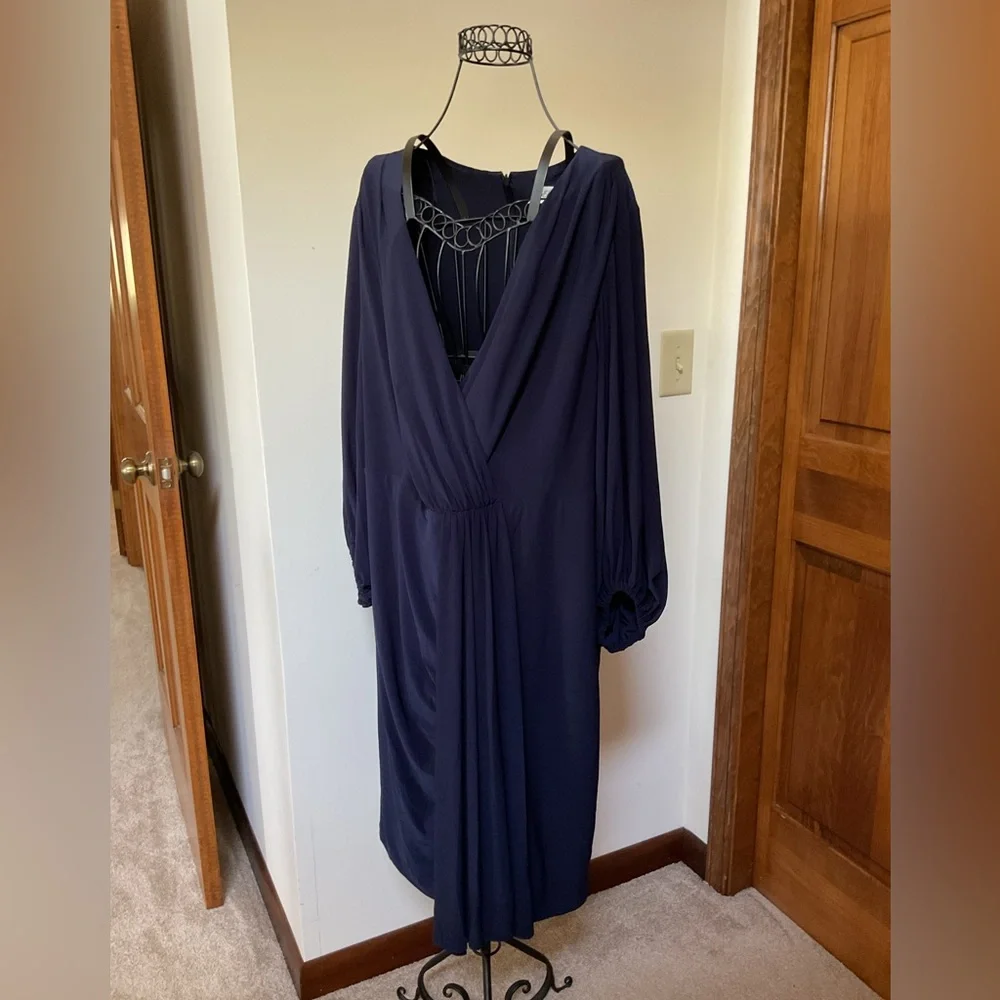 Eliza J Blue Wrap Tie Front Cocktail Dress, 16W - Picture 2 of 6